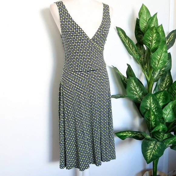 Boden Willa Navy Blue & Green Apple Print Jersey Surplice V-neck Midi Dress 8 - Picture 11 of 12